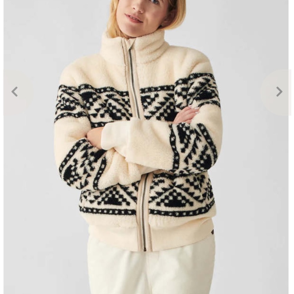 Faherty Cream and Black Geometric Teddy Jacket